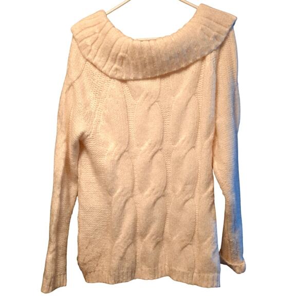 Soft surroundings Giulia white off shoulder cable knit sweater size large - Picture 2 of 5